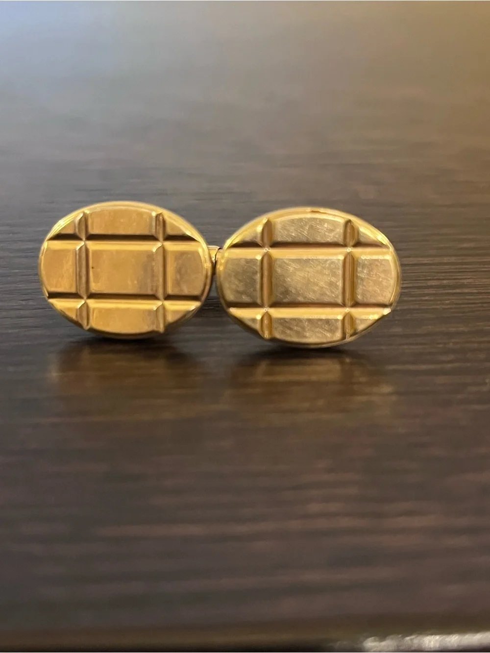 Vintage Kreisler USA 14K RG Rolled Gold Mid Century Oval Plaid Cufflinks